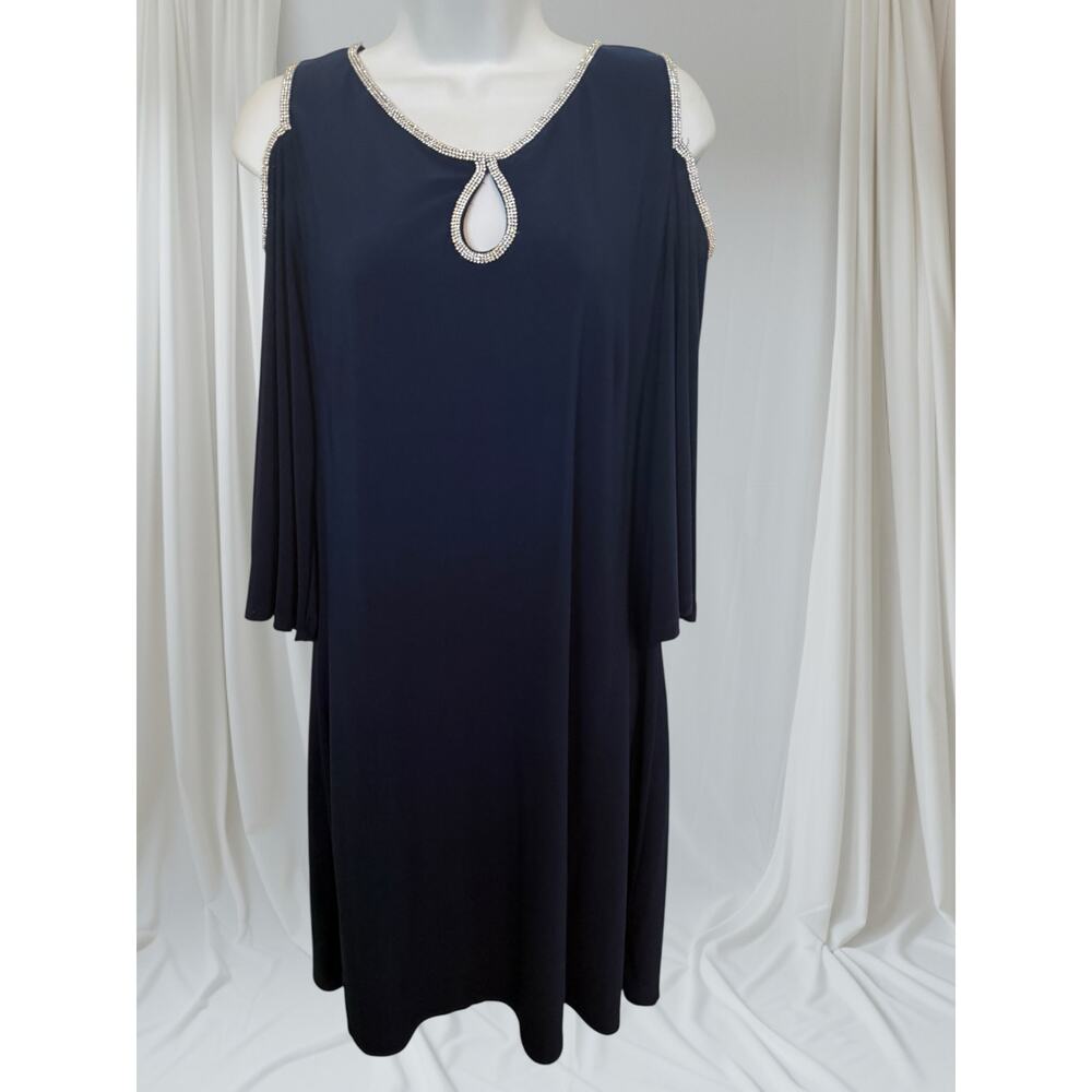 MSK Navy Rhinestone Cold Shoulder Cape Dress Keyhole L Formal